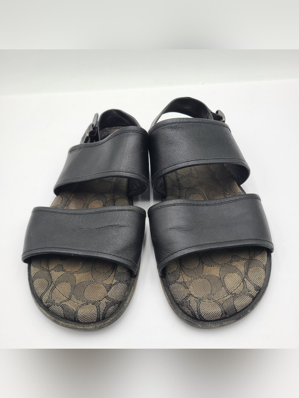 B28 Coach Men’s CC843 Black Leather Two Strap Sandal With Signature Size 10.5 - Picture 2 of 9